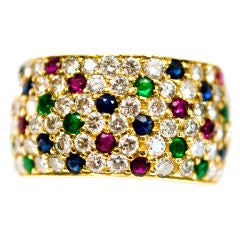 Gem Color Ruby Sapphire Emerald and Diamond Band