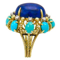 Lapis Turquoise and Diamond Ring