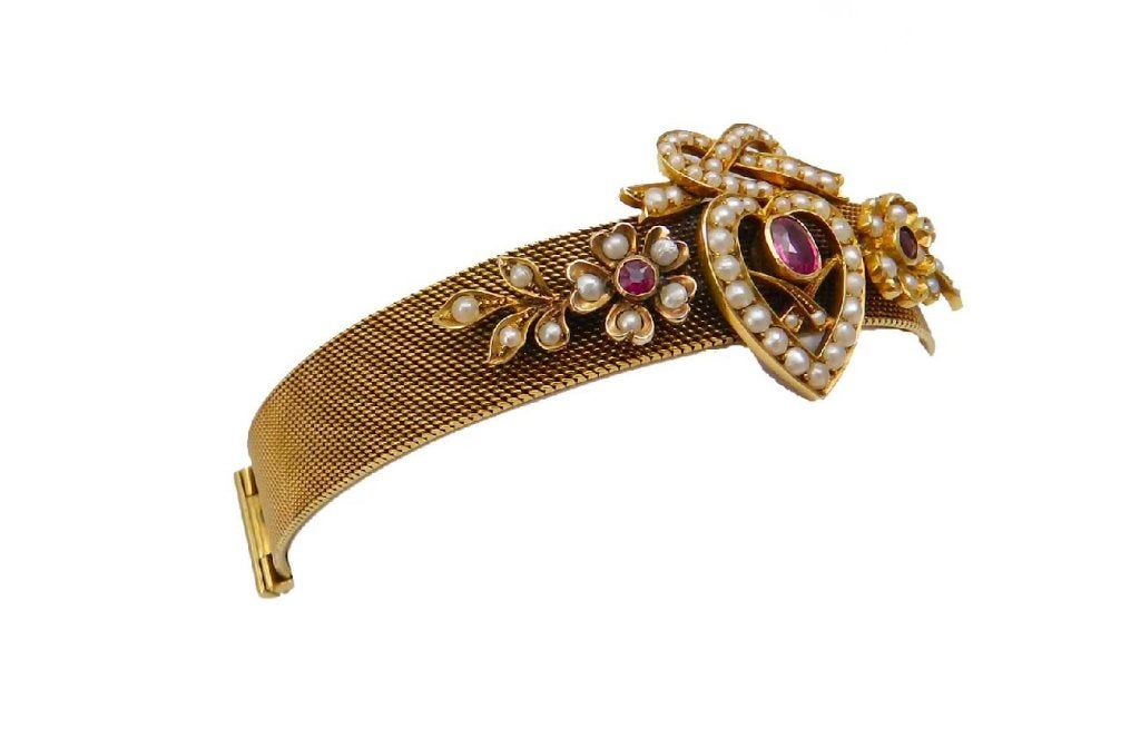 Romantic Victorian Pearl and Ruby Bracelet