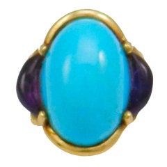 Vintage Substantial  Turquoise Amethyst Diamond Ring
