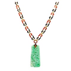 Carved Jade and Enamel Necklace
