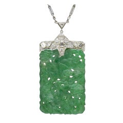 Art Deco Jade and Diamond Pendant Necklace