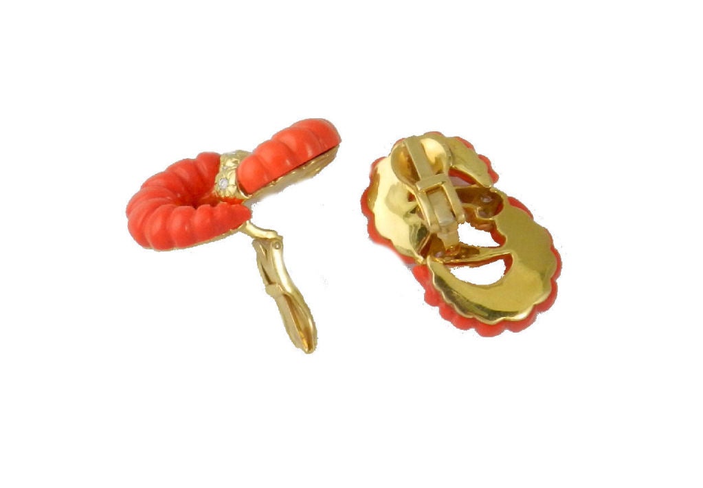 Fluted Coral and Diamond Earrings