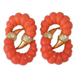 Fluted Coral and Diamond Earrings