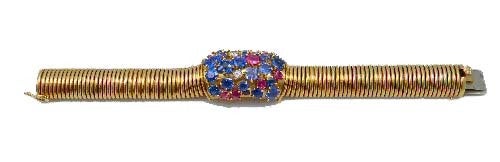 Women's Retro Modern Sapphire Ruby and Diamond Bangle For Sale