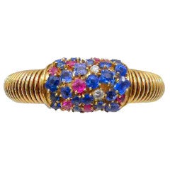 Retro Modern Sapphire Ruby and Diamond Bangle