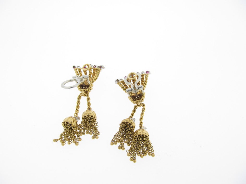 Fun 40's Ruby and Diamond Tassel Earrings