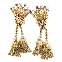 Vintage Fun 40's Ruby and Diamond Tassel Earrings