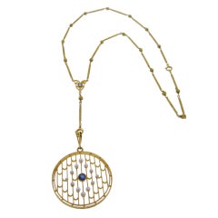 Antique Crisp  Art Nouveau Pearl and Sapphire Pendant