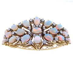 Fiery Opal and Diamond Bangle Bracelet