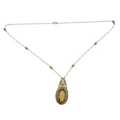 Antique Golden  Citrine and Pearl Necklace