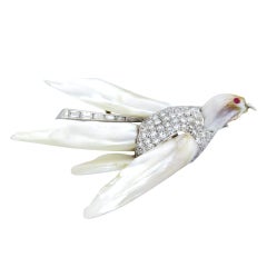 Natural River Pearl and Diamond Dove of Peace Brooch