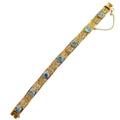 Vintage Vibrant Blue Natural Zircon Filligree Bracelet