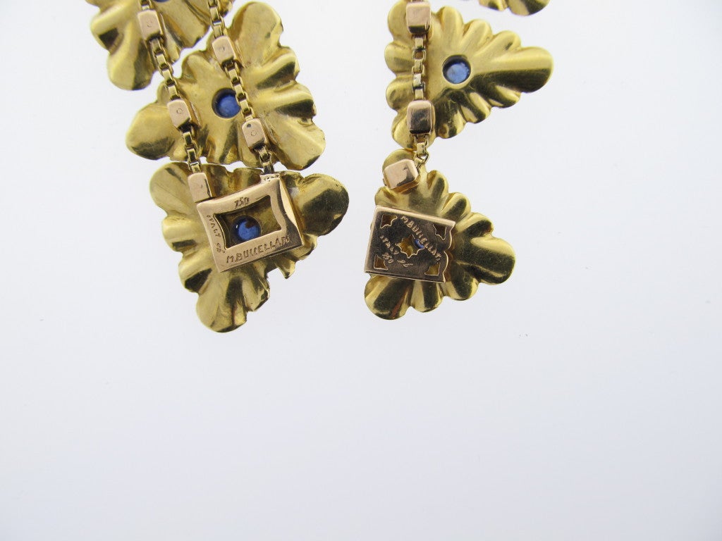 Mario Buccellati Trefoil Suite of Cabochon Sapphire Gold Jewelry In Excellent Condition For Sale In Lambertville, NJ