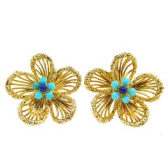 Cheerful Turquoise and Lapis Flower Earrings