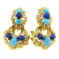 Lapis and Turquoise Diamond  Earrings