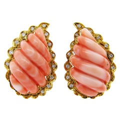 Vintage SPRITZER and FUHRMANN Coral and Diamond Earrings