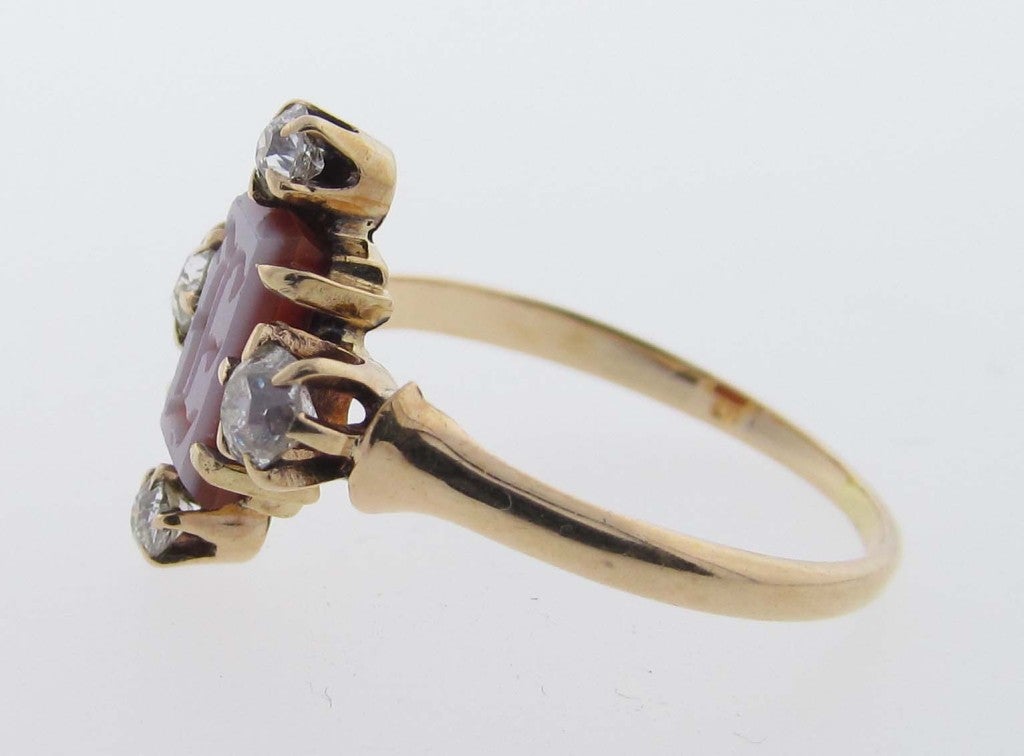 Precious Antique Carved Carnelian Diamond Ring