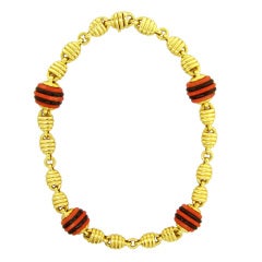 Dramatic FARAONE Coral and Onyx Choker 12
