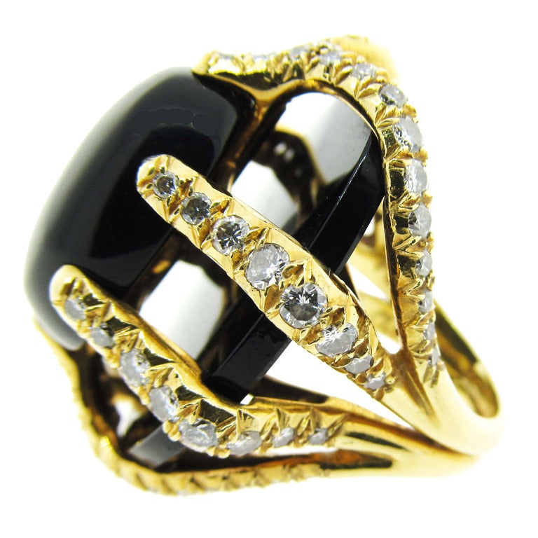 BARBARA ANTON Onyx and Diamond Ring