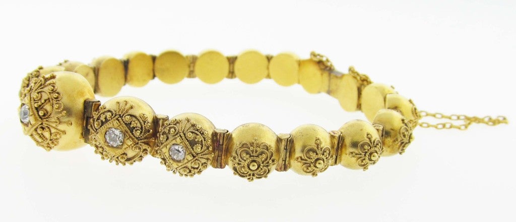 Women's Antique Victorian Etruscan Revival Diamond Bracelet
