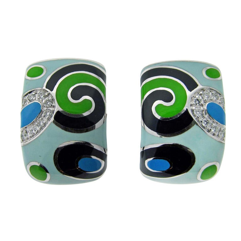 ROBERTO COIN Enamel and Diamond Earrings
