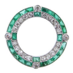 Art Deco Emerald and Diamond Circle Brooch