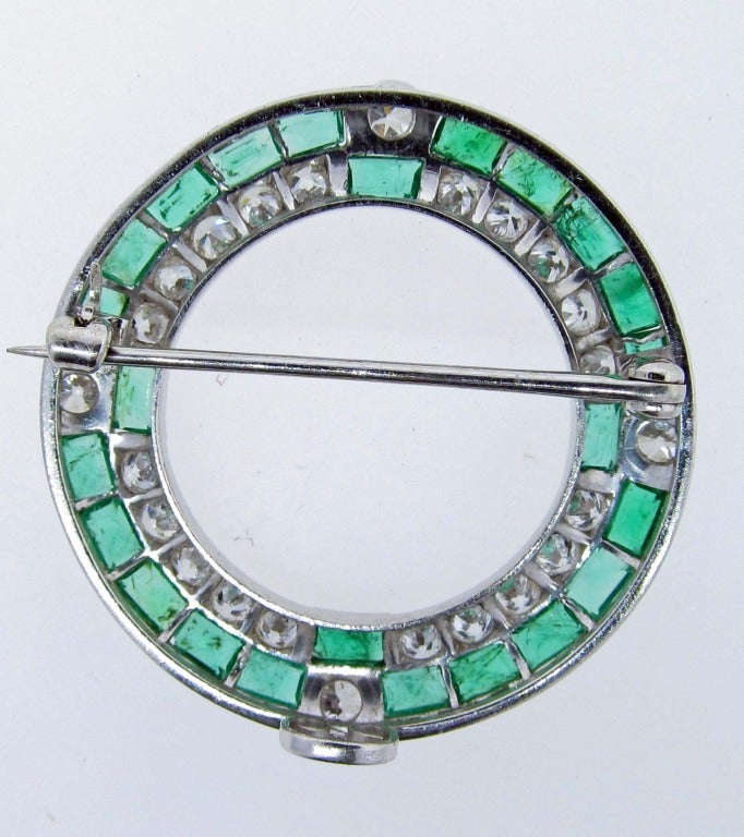 Art Deco Emerald and Diamond Circle Brooch