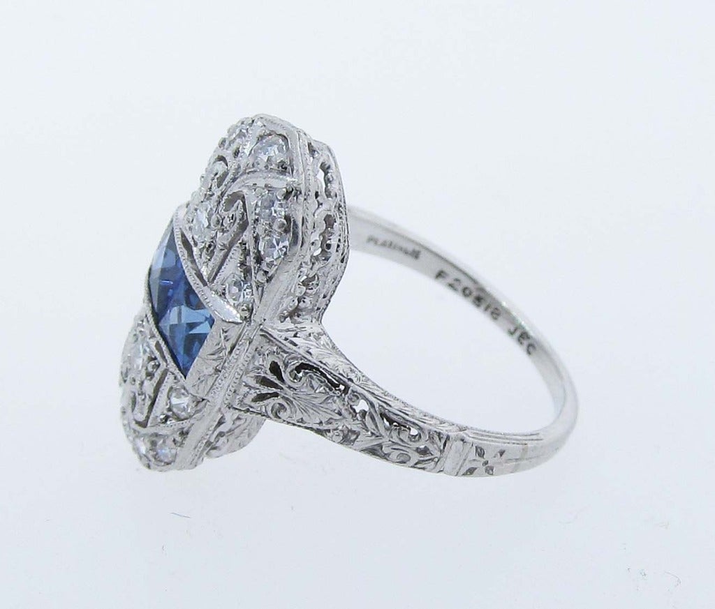 Art Deco J.E. CALDWELL Sapphire and Diamond Ring