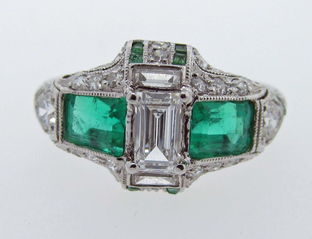 Wonderful Art Deco Emerald and Diamond Ring