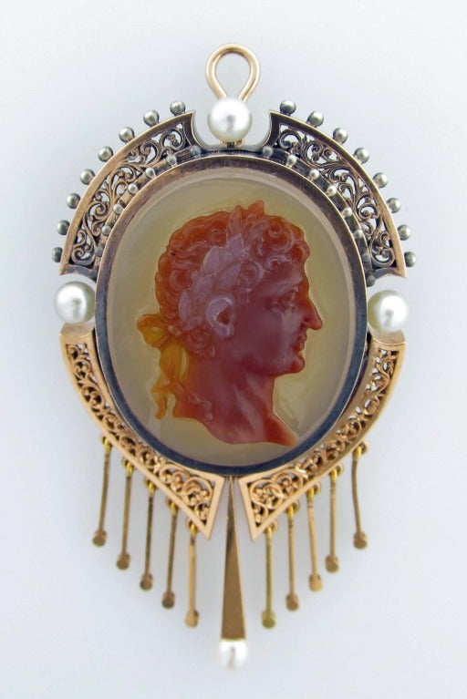 French Classical Hardstone Carved Cameo Brooch Pendant
