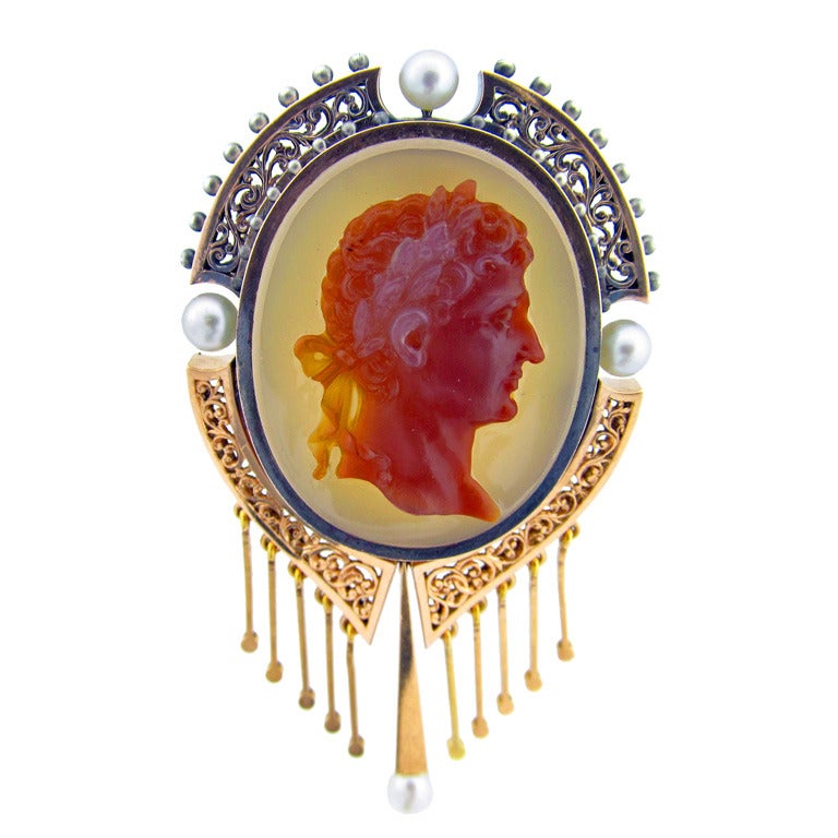French Classical Hardstone Carved Cameo Brooch Pendant For Sale