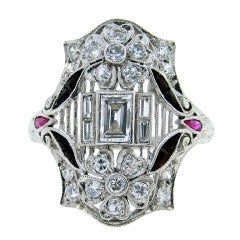 Art Deco Diamond Ring with Onyx and Ruby
