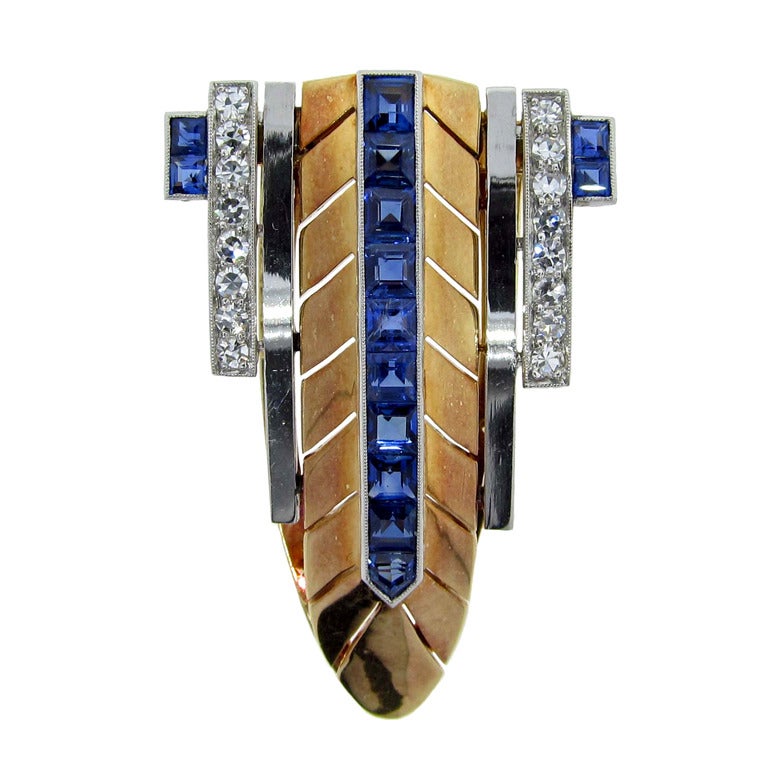 LESTER and Co. Late Art Deco Sapphire and Diamond Clip