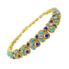 Vintage Collar of Lapis Lazuli Turquoise and Diamonds