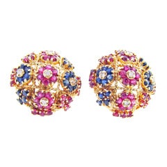 Ruby Sapphire and Diamond Dome Earrings