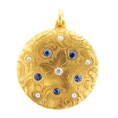 Vintage Beautifully Engraved Sapphire Diamond Locket