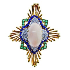 Dessin Angelskin Coral Lapis Lazuli Emerald Diamond Brooch