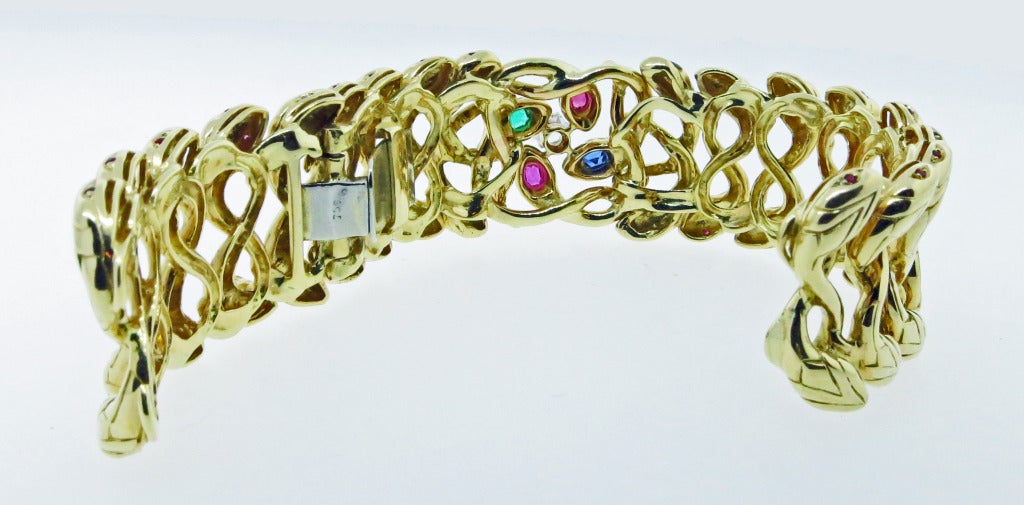 Multi-Head Gem Set Snake Cuff