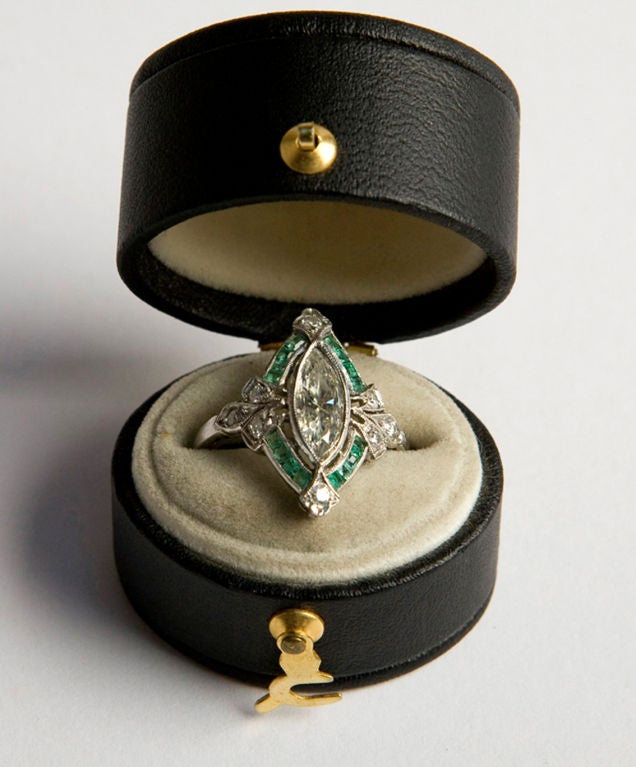 Women's Art Deco Diamond And Emerald Engagement Ring