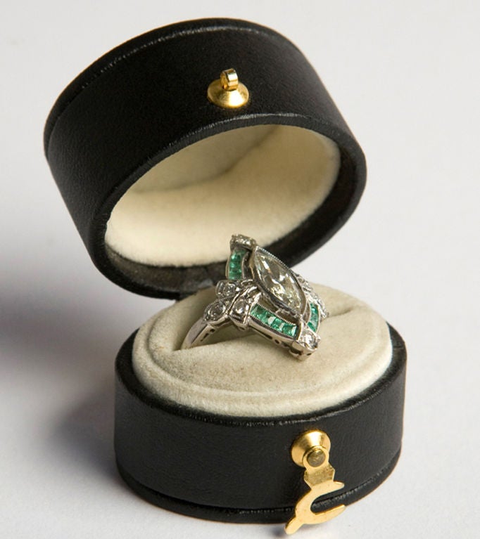 Art Deco Diamond And Emerald Engagement Ring 1