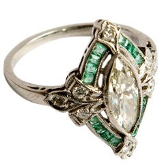 Art Deco Diamond And Emerald Engagement Ring