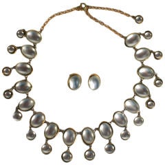 Denise Gatard faux moonstone necklace & earrings