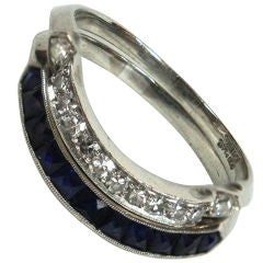 Pair of Art Deco diamond and french cut sapphire bands