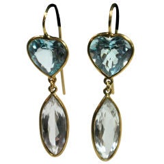 Aquamarine heart and crystal drop earrings