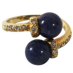 Antique Tiffany lapis and diamond crossover ring