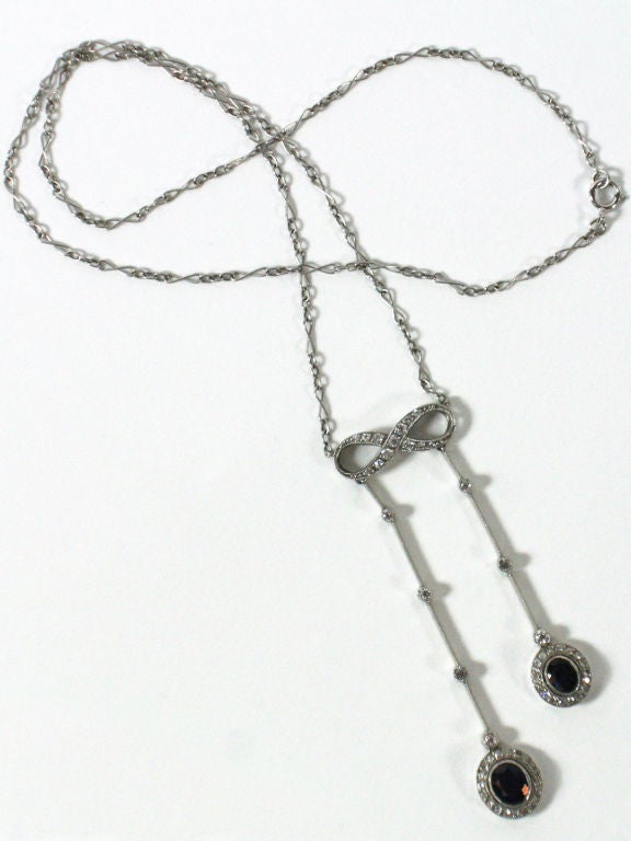 French Diamond and sapphire neglige necklace set in platinum