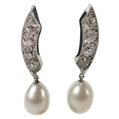 Art Deco diamond and pearl drop earrings
