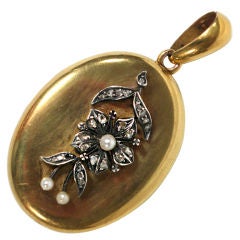 Antique rose cut diamond and pearl French gold locket