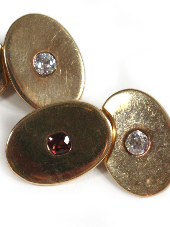 Classic Double-Sided Gold Cufflinks with Diamonds and Rubies